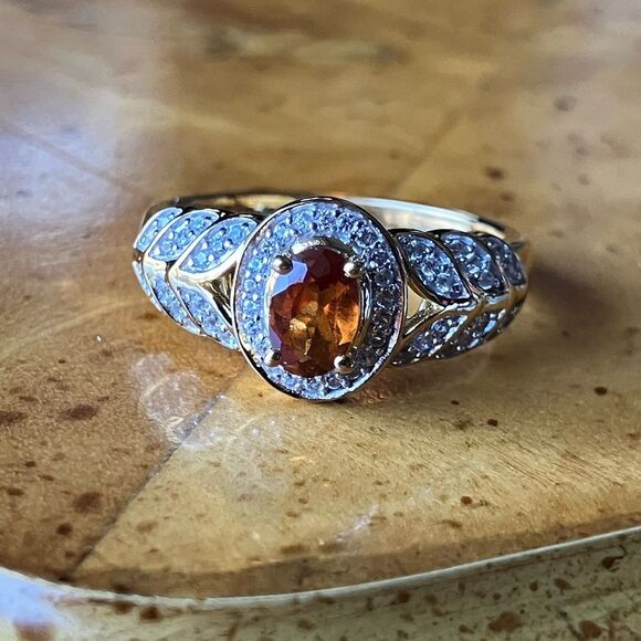 Natural Orange Garnet Sterling Silver Ring Size 6 - Picture 9 of 9